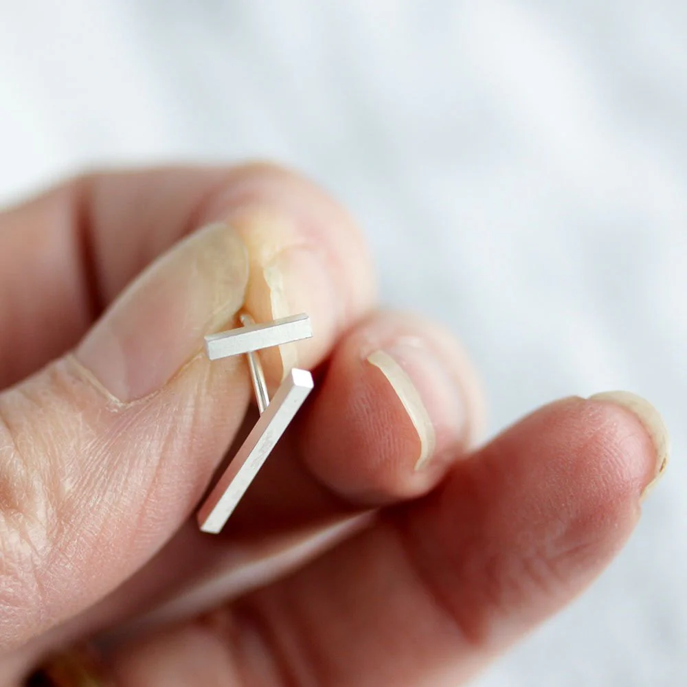 Asymmetrical Bar Post Earrings - Image 3