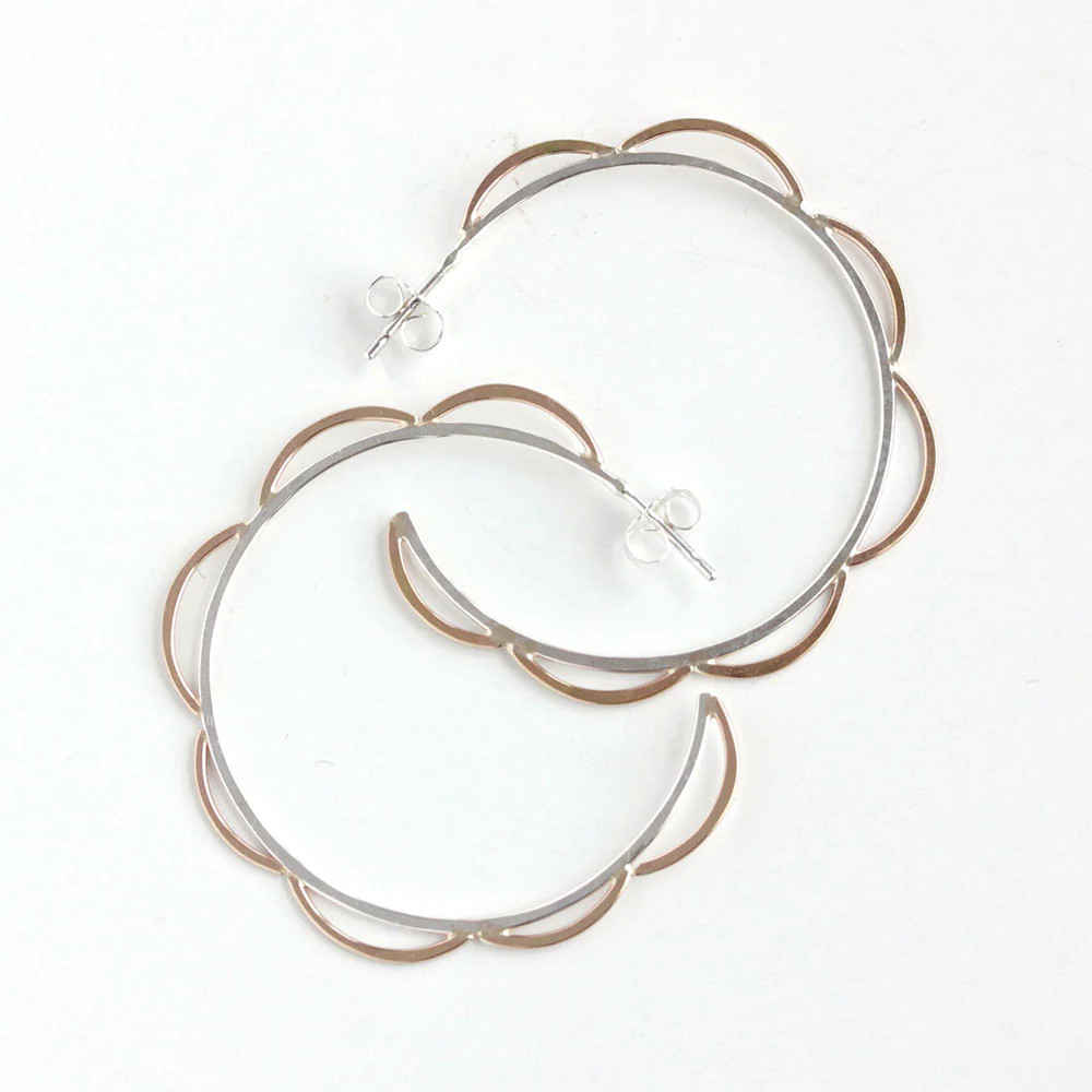 Scalloped Post Hoop Earrings - Image 3