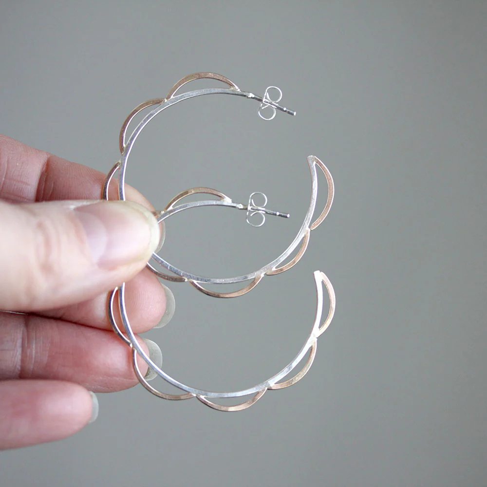 Scalloped Post Hoop Earrings - Image 4