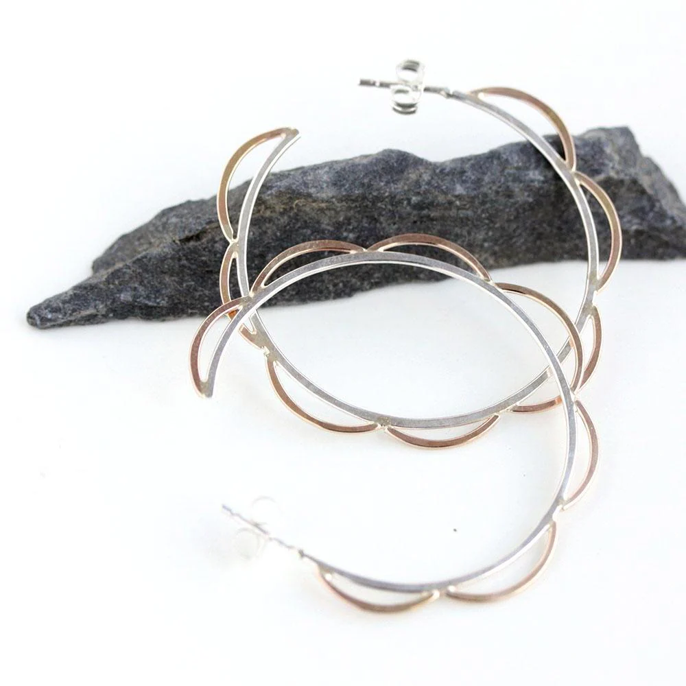 Scalloped Post Hoop Earrings - Image 5